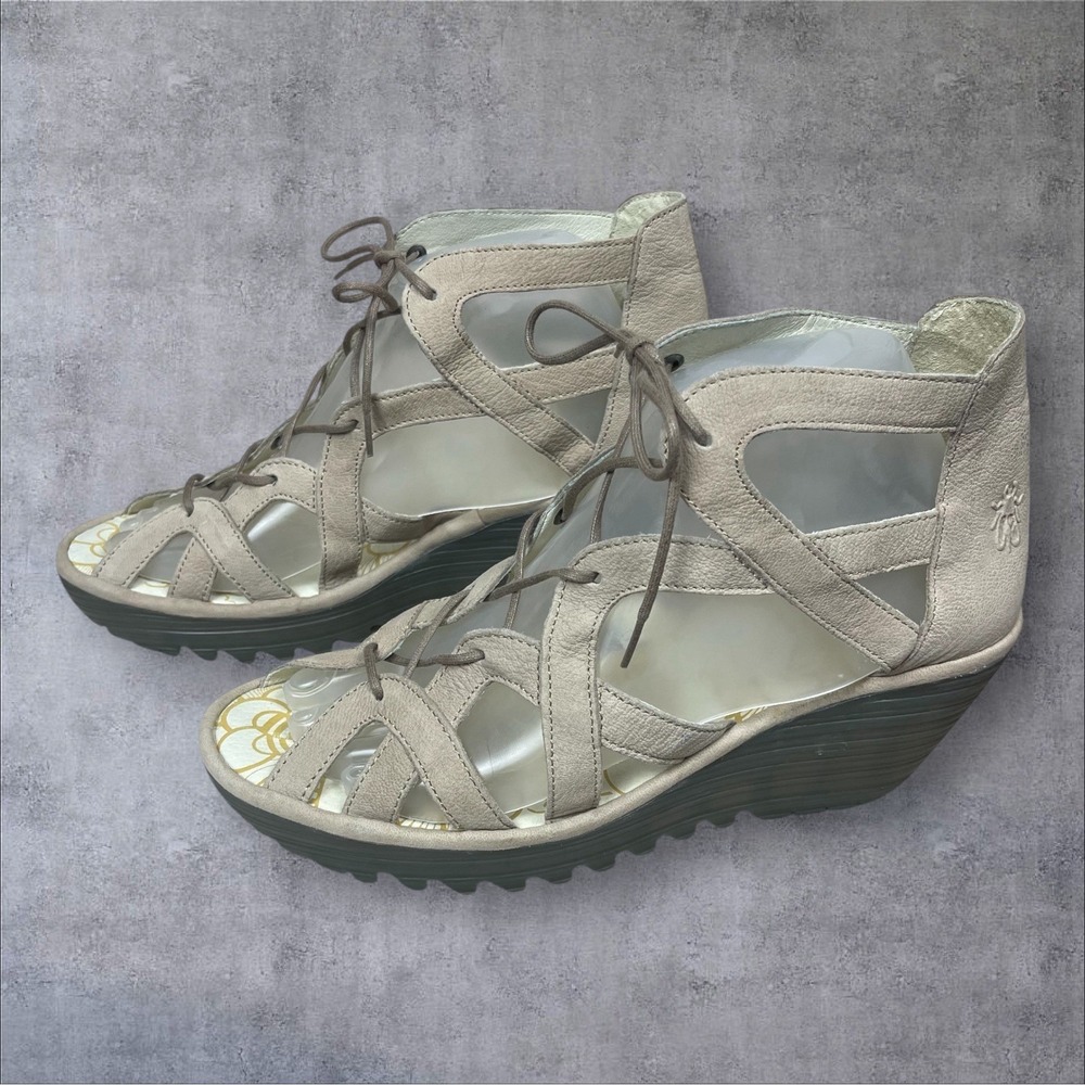 Fly London Yuke Strappy Sandals Womens 40 US 9-9.5 Gladiator Lace Up Wedge Boho - Picture 3 of 9